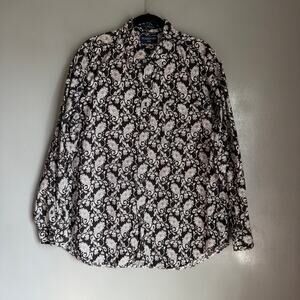 BILL BLASS Men's XL B&W Paisley Combed Cotton Button Up Collar Shirt Preppy NWOT